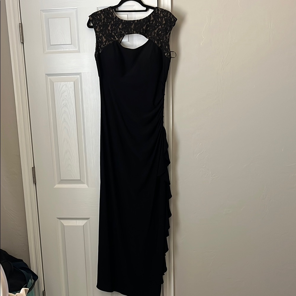 R&M Richards Black Sleeveless Mock Neck Gown